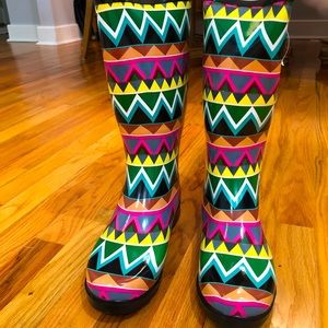 Sunshine Waterproof Rubber Raindrops  Boots sz 10 BRAND NEW stars multi color